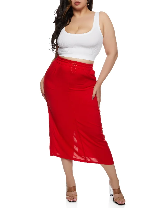 Plus Size Linen Toggle Drawstring Cargo Skirt denim skirt classic