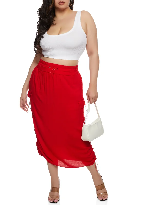Plus Size Linen Toggle Drawstring Hem Cargo Skirt corduroy skirt cozy