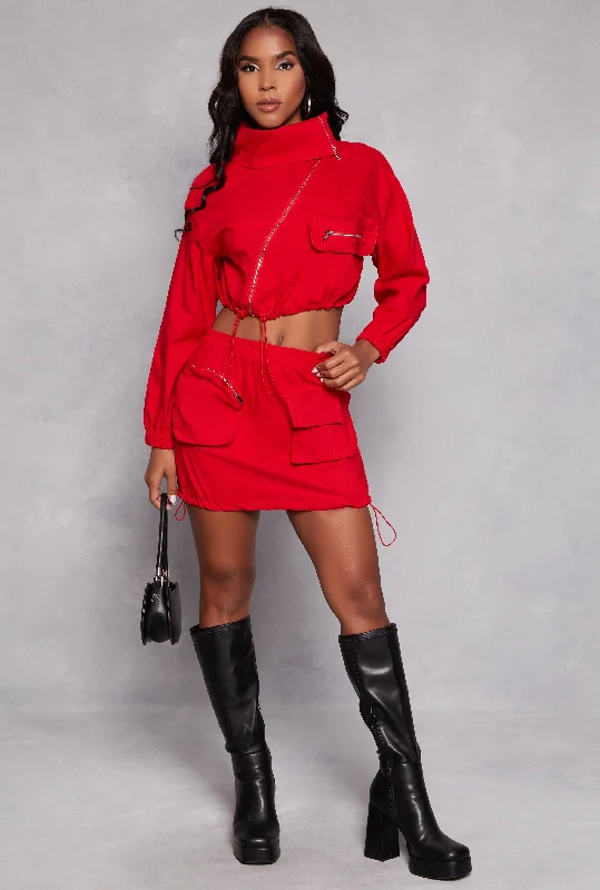 Toggle Drawstring Hem Cargo Pocket Skirt denim skirt fashionable