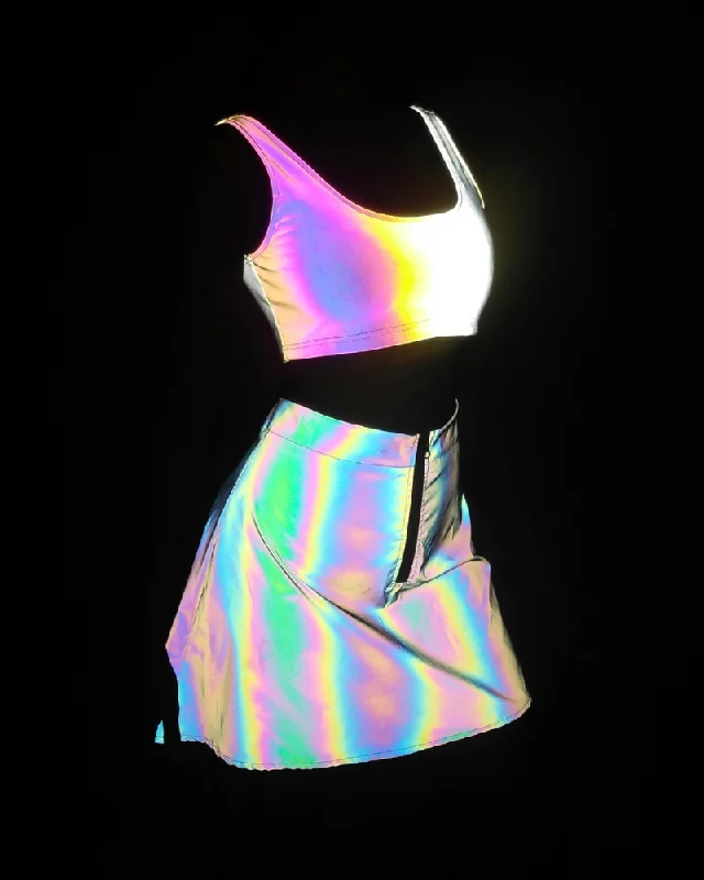 Reflective Rave Clothing Shiny Skirt Tank Two Piece Set cashmere skirt plush