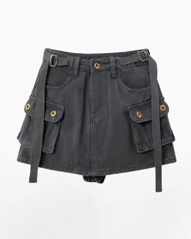 Retro Belt Cargo A Line Skirt silk skirt sleek
