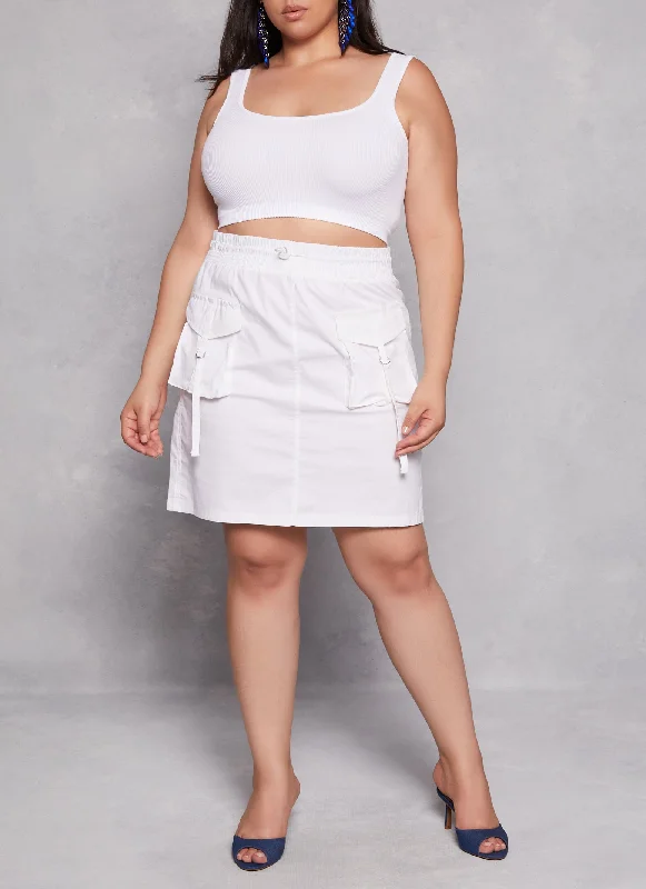 Plus Size Buckle Detail Cargo Pocket Skirt denim skirt classic
