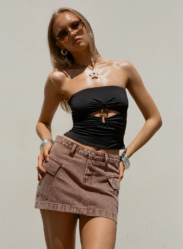 Zakai Cargo Denim Mini Skirt Brown velvet skirt glossy