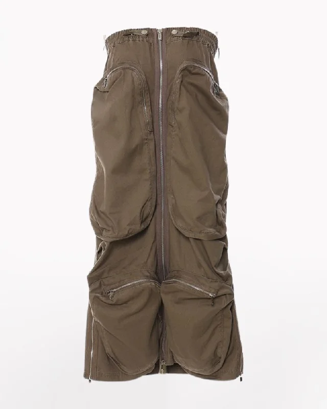 Zipper Multi-Pockets Long Cargo Skirt silk skirt lustrous