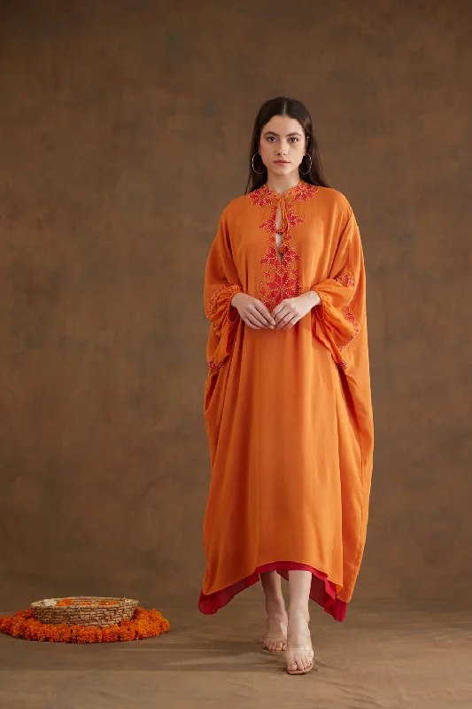 Saffron Applique Embroidered Kaftan Dress