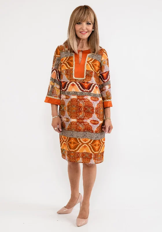 Badoo Satin Print Tunic Dress, Orange