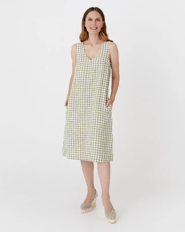 Basic linen dress OIA in Sage gingham