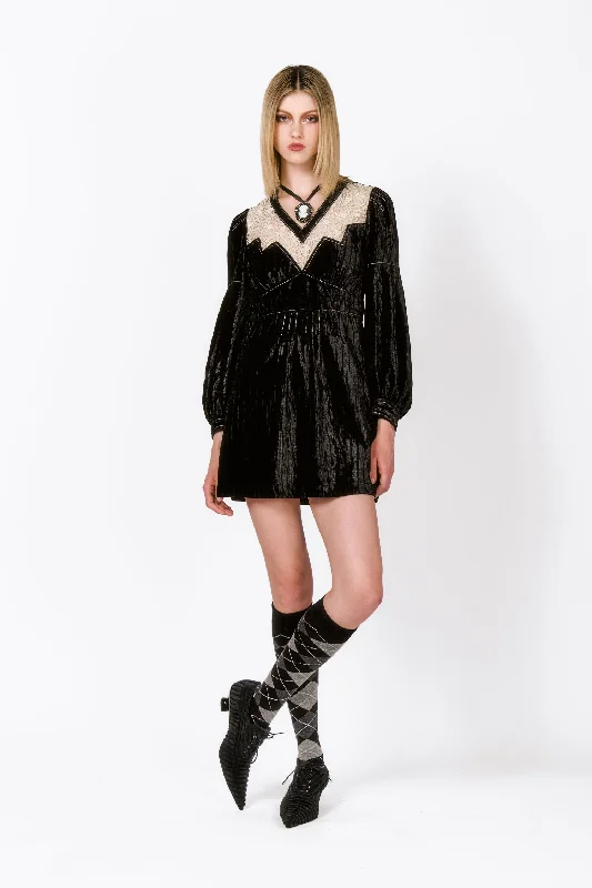 Crushed Velvet Cream Lace Dress