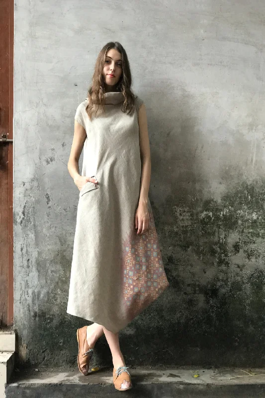 Beige Pink Linen Cowl Kurta Dress