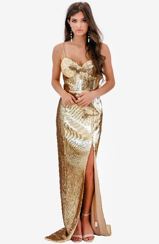 Gold Sequin Bustier Gown by Jadore (JX2044)