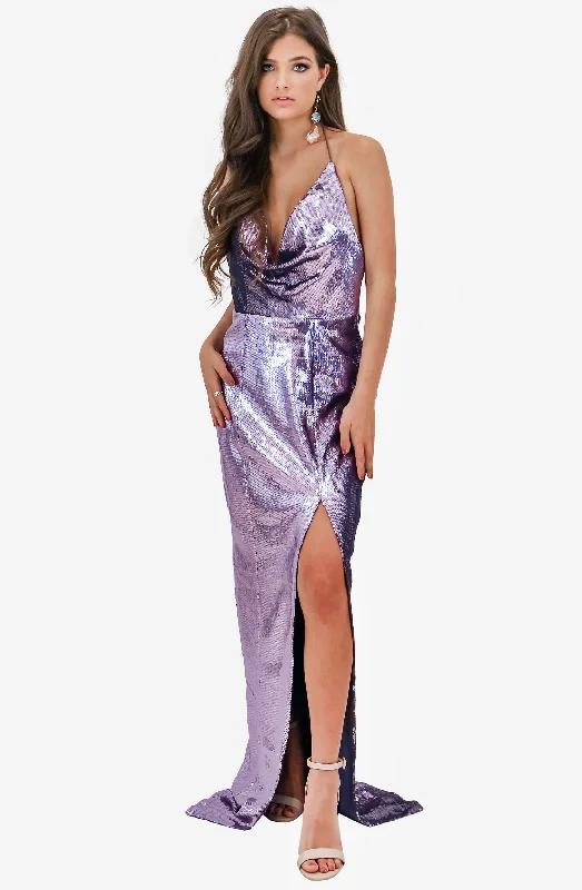 Cowl Neck Ice Smoke Sequin Gown by Jadore (JX2021)