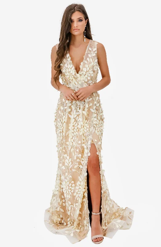 V Neck Applique Gown by Jadore (JX1019)