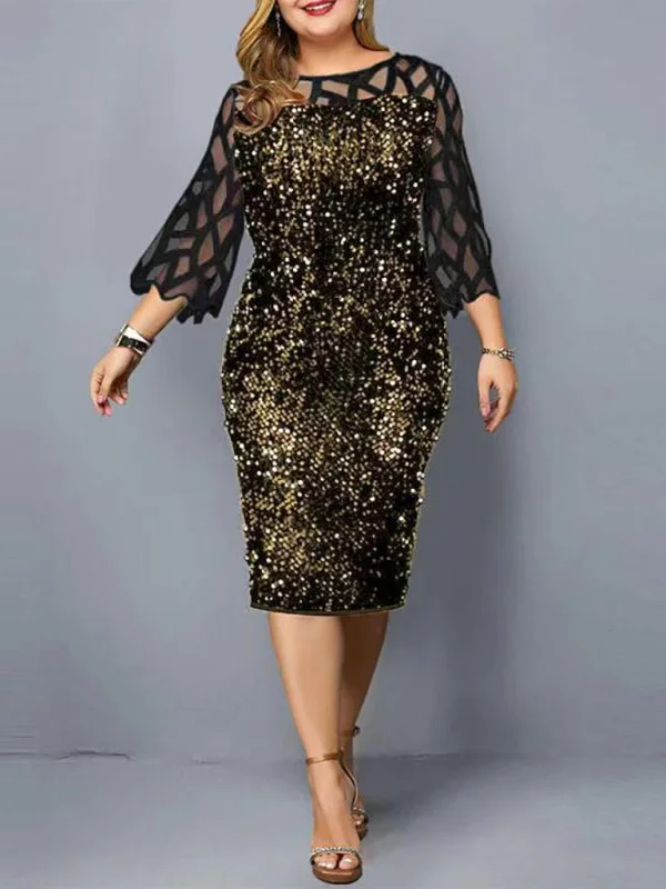 Ladies Plus Sized Sequin Dress-Classy and elegant