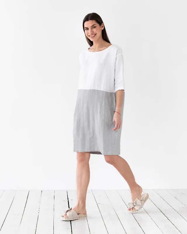 Color-block linen dress ADRIA in White-gray