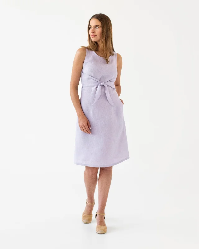 Tie-front linen dress EDEN in Lilac