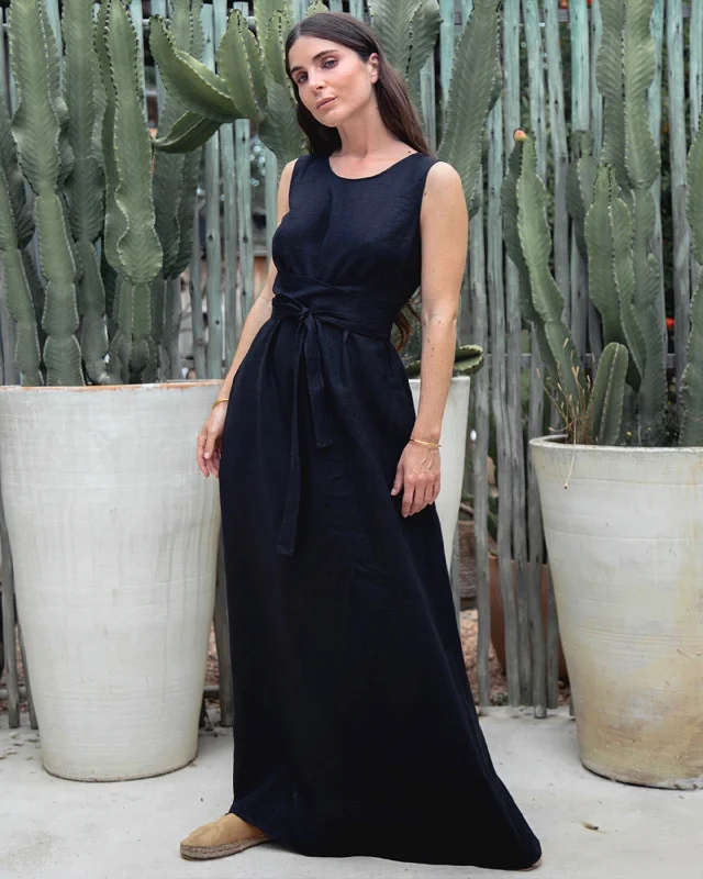 Long linen dress BORACAY in Black