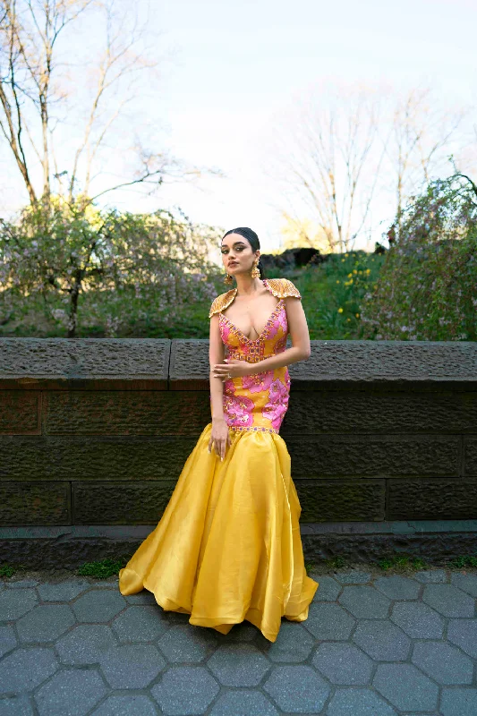 Mimosa- Mustard Yellow And Pink Dress