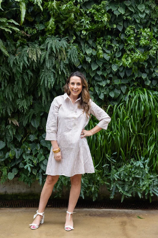 The Raleigh Collared Dress in Beige Stripe