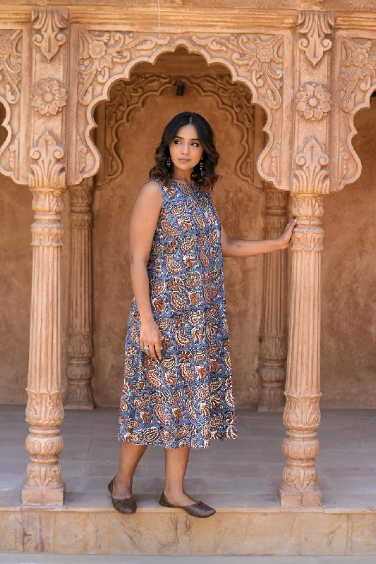 Bagru Anokhi Print Cotton Dress- Blue