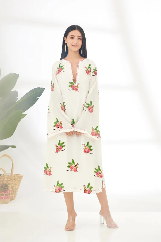 Off-White Hand Painted Cheetah Print Kaftan Dress