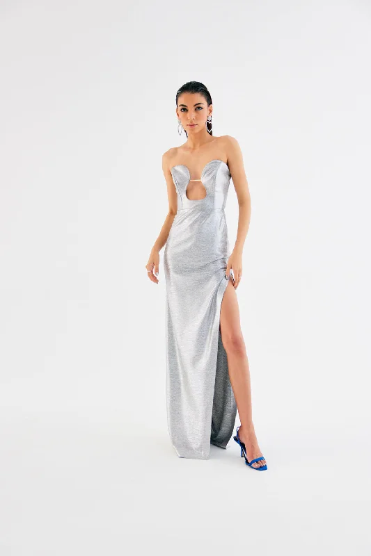 Metallic Long Slit Dress