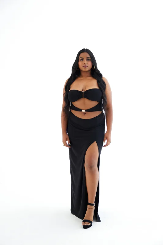 Black Cut Out High Slit Dress