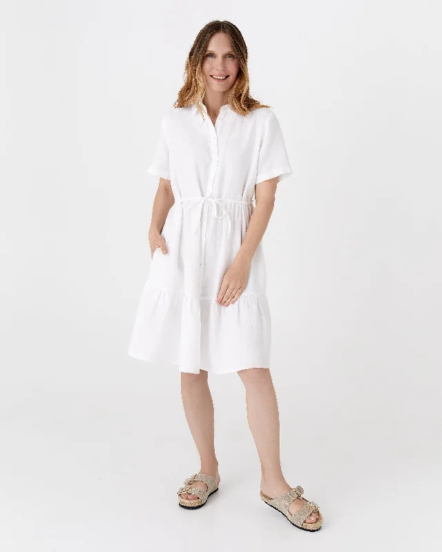 Tiered linen dress PETRA in White