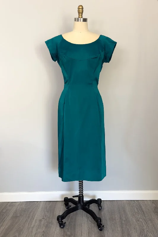True Vintage Teal Satin Wiggle Dress - FINAL SALE