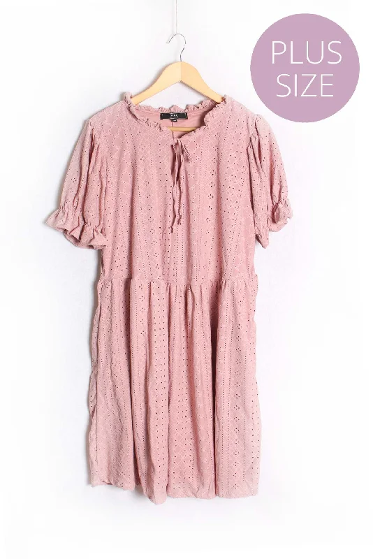Women's Plus Ruffle Tie Front Eyelet Dress