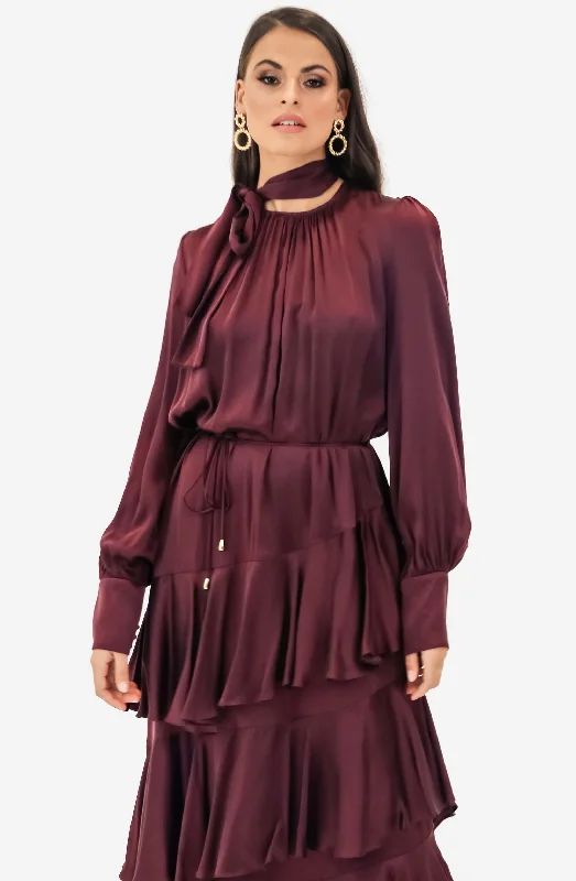 Espionage Silk Flounce Mahogany Dress by Zimmermann