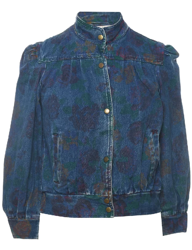 Patterned Indigo Floral 1990s Denim Jacket - M Knit Jacket Woven Jacket Fleece Jacket Patterned Indigo Floral 1990s Denim Jacket - M Knit Jacket Woven Jacket Fleece Jacket