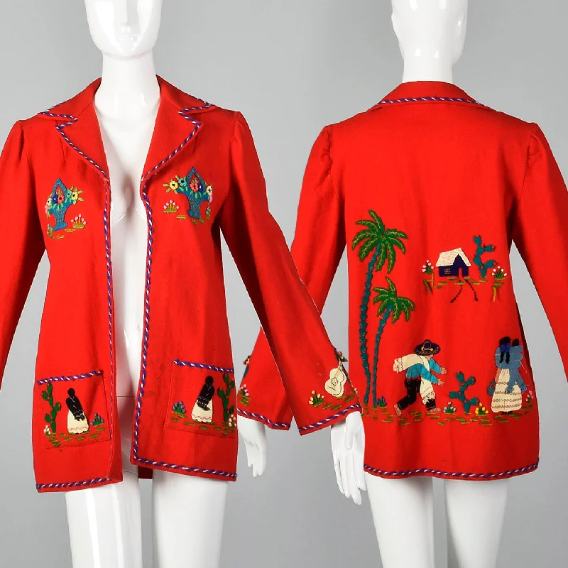 1940s Red Mexican Tourist Jacket with Appliques Embroidered Jacket Appliqued Jacket Beaded Jacket 1940s Red Mexican Tourist Jacket with Appliques Embroidered Jacket Appliqued Jacket Beaded Jacket