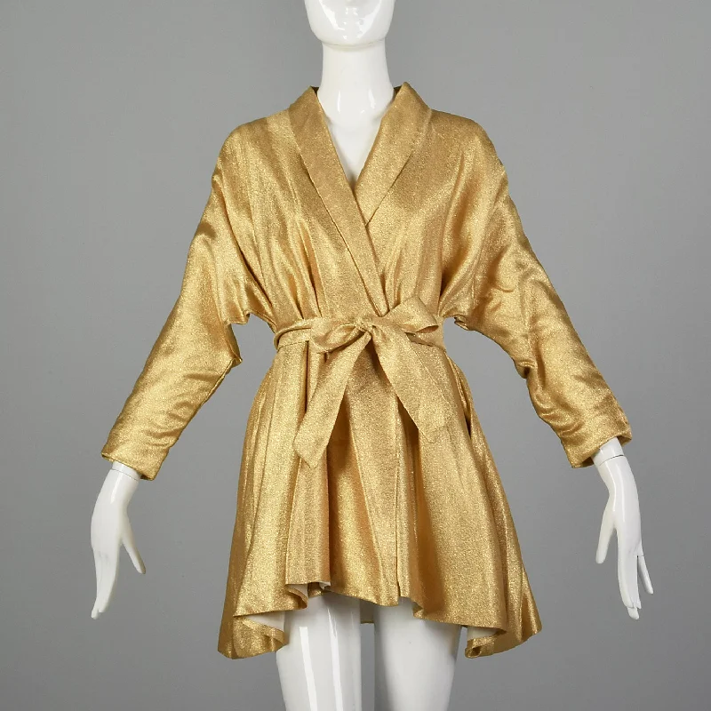 1950s Gold Lame Jacket Notch Collar Peter Pan Collar Cowl Neck