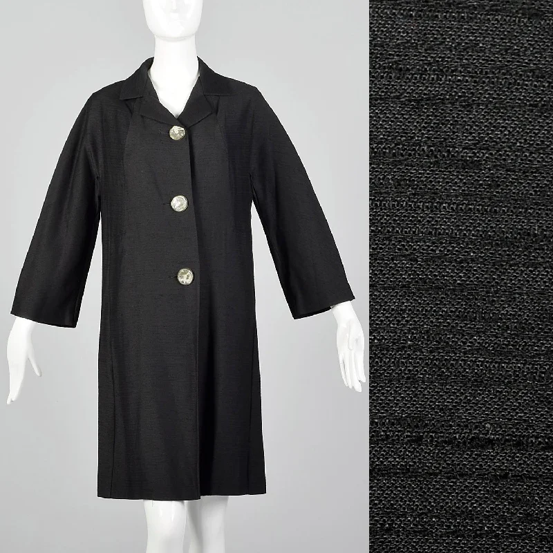 1960s Black Lightweight Jacket with Ribbon Stripe Lining Notch Collar Peter Pan Collar Cowl Neck 1960s Black Lightweight Jacket with Ribbon Stripe Lining Notch Collar Peter Pan Collar Cowl Neck