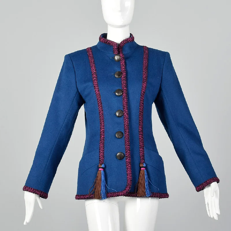 1980s Yves Saint Laurent Rive Gauche Blue Wool Jacket Nylon Jacket Polyester Jacket Spandex Jacket 1980s Yves Saint Laurent Rive Gauche Blue Wool Jacket Nylon Jacket Polyester Jacket Spandex Jacket