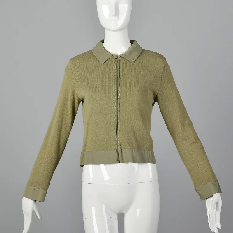 2000s Miu Miu Green Knit Jacket Faux Fur Jacket Real Fur Jacket Shearling Jacket