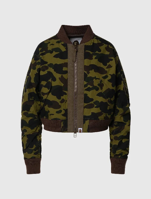 WOMEN'S CROPPED CAMO BOMBER JACKET Collared Jacket Crew Neck Jacket Turtle Neck Jacket