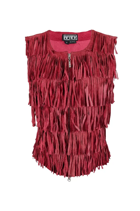 Berek Vintage Red Suede Fringed Sleeveless Jacket, 1990s Wool Fabric Cashmere Fabric Tweed Fabric Berek Vintage Red Suede Fringed Sleeveless Jacket, 1990s Wool Fabric Cashmere Fabric Tweed Fabric