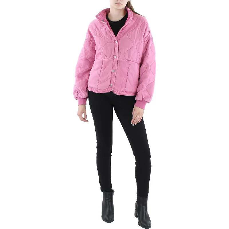 [BLANKNYC] Womens Quilted Short Bomber Jacket Welt Pockets Slit Pockets Flap Pockets