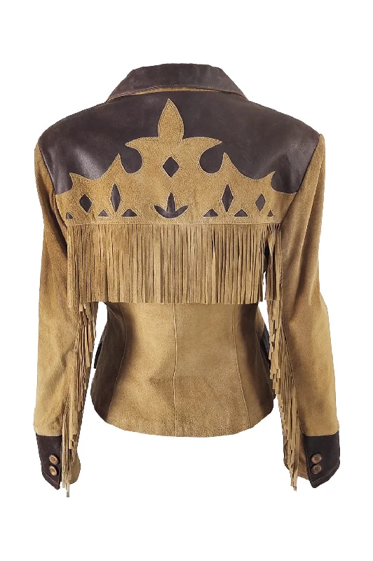 Byblos Vintage Womens Suede & Leather Fringed Jacket, 1980s Fleece Jacket Down Jacket Feather Jacket Byblos Vintage Womens Suede & Leather Fringed Jacket, 1980s Fleece Jacket Down Jacket Feather Jacket