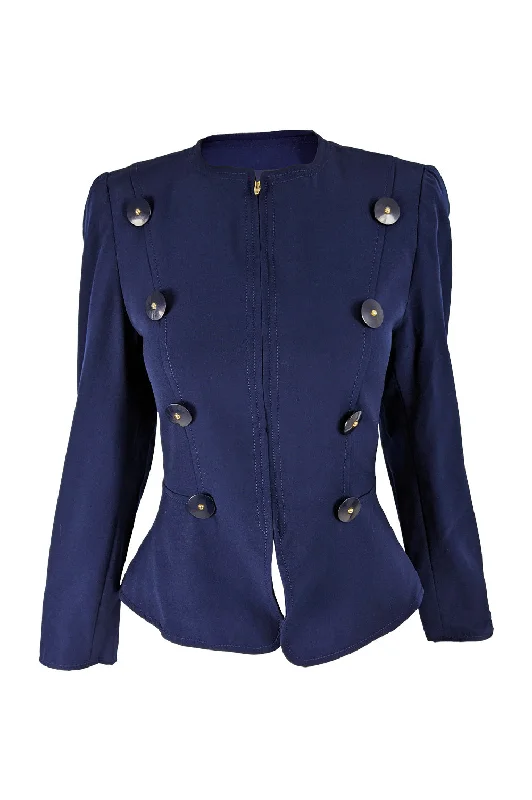 Christian Lacroix Vintage Womens Blue Wool Hourglass Jacket, 1980s Snapped Jacket Toggled Jacket Drawstring Jacket Christian Lacroix Vintage Womens Blue Wool Hourglass Jacket, 1980s Snapped Jacket Toggled Jacket Drawstring Jacket