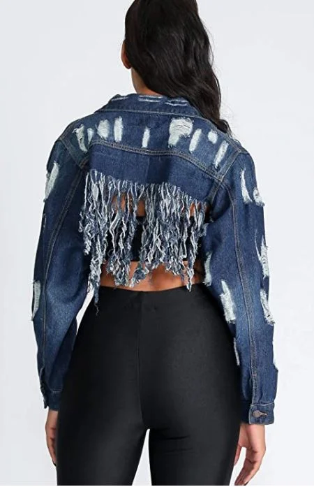 Crop Blue Jean Jacket Tailored Jacket Straight Jacket A-Line Jacket