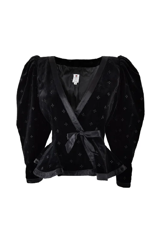 Emanuel Ungaro Vintage 1980s Puff Sleeve Velvet Peplum Jacket Striped Jacket Polka Dot Jacket Floral Jacket Emanuel Ungaro Vintage 1980s Puff Sleeve Velvet Peplum Jacket Striped Jacket Polka Dot Jacket Floral Jacket