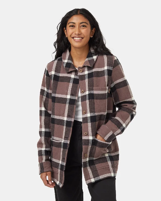 Flannel Utility Jacket A-Line Jacket Boat Neck Shawl Collar