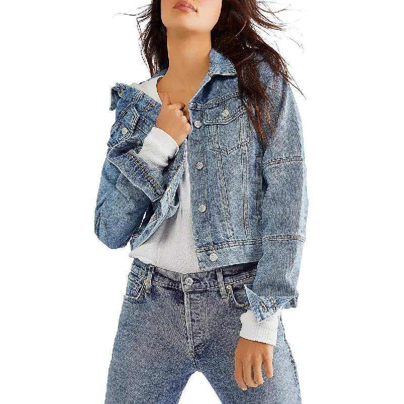 Free People Womens Button Down Denim Denim Jacket V-Neck Jacket Boat Neck Jacket Square Neck Jacket Free People Womens Button Down Denim Denim Jacket V-Neck Jacket Boat Neck Jacket Square Neck Jacket