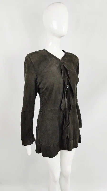 Giorgio Armani Vintage Olive Goat Suede Ruffled Shoulder Pads Jacket Cotton Fabric Linen Fabric Terry Fabric Giorgio Armani Vintage Olive Goat Suede Ruffled Shoulder Pads Jacket Cotton Fabric Linen Fabric Terry Fabric