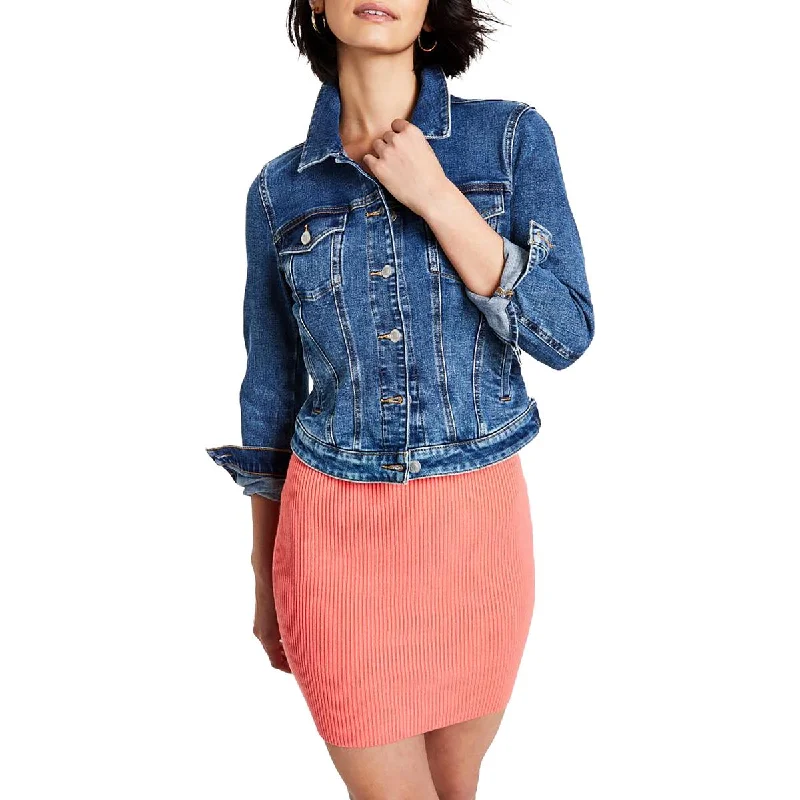 Guess Womens Denim Utility Denim Jacket Knit Jacket Woven Jacket Fleece Jacket