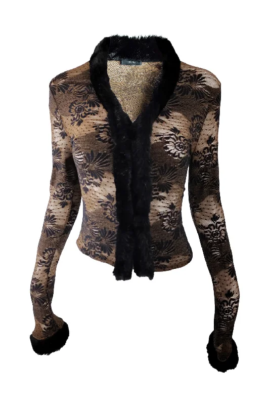 Ikito Vintage Brown Lace & Black Faux Fur Jacket, 1990s Print Jacket Jacquard Jacket Embroidered Jacket Ikito Vintage Brown Lace & Black Faux Fur Jacket, 1990s Print Jacket Jacquard Jacket Embroidered Jacket
