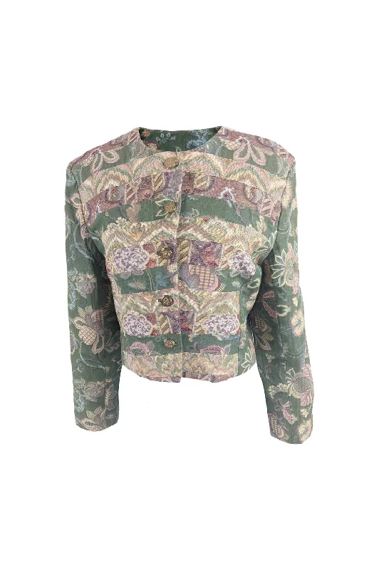 Jenny Edwards Moss Vintage Patchwork Tapestry Jacket, 1990s Ribbed Jacket Pleated Jacket Ruffled Jacket Jenny Edwards Moss Vintage Patchwork Tapestry Jacket, 1990s Ribbed Jacket Pleated Jacket Ruffled Jacket