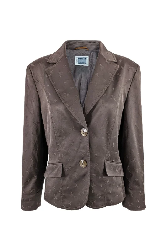 Krizia Vintage Spellout Jacquard Shoulder Padded Blazer Jacket, 1990s Welt Pockets Slit Pockets Flap Pockets Krizia Vintage Spellout Jacquard Shoulder Padded Blazer Jacket, 1990s Welt Pockets Slit Pockets Flap Pockets